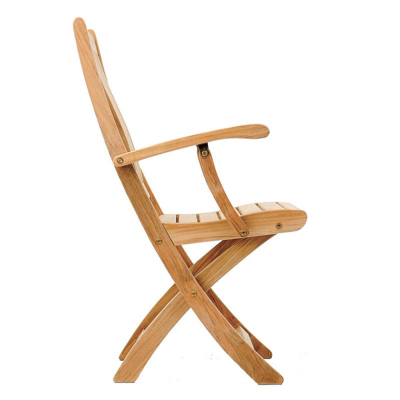 Vue latérale d'une chaise de jardin pliante en bois
