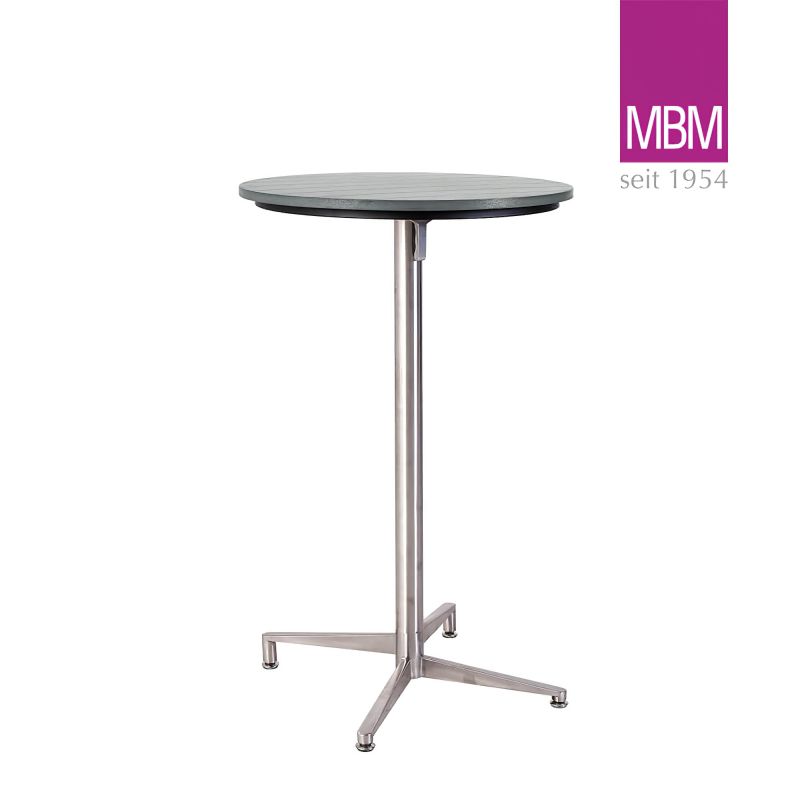 Table de jardin ronde moderne avec cadre en métal et plateau gris