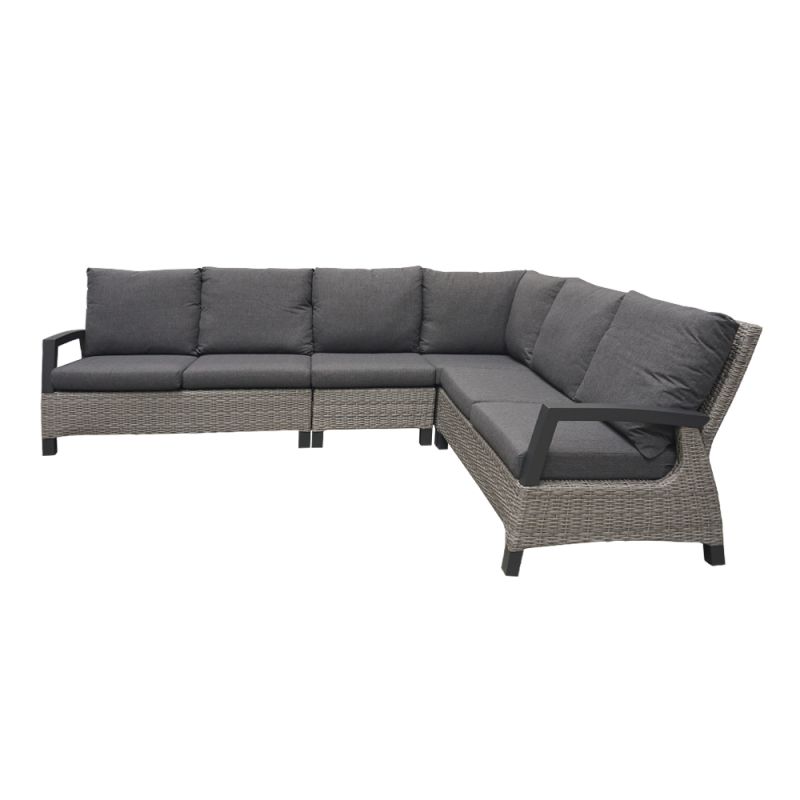 Mobilier de jardin d'angle en résine tressée grise avec coussins confortables