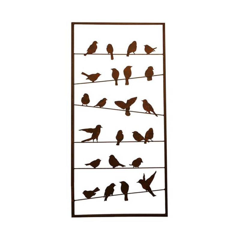 Image murale en métal avec silhouettes d'oiseaux sur des branches, décoration de jardin