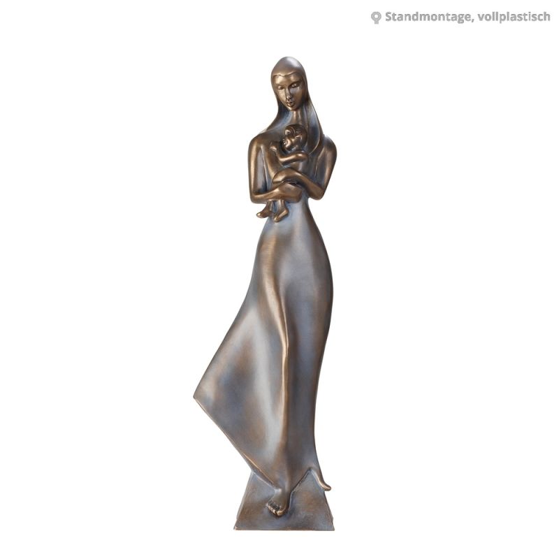 Elegante statua in bronzo raffigurante una donna che tiene un bambino, ideale come decorazione da giardino