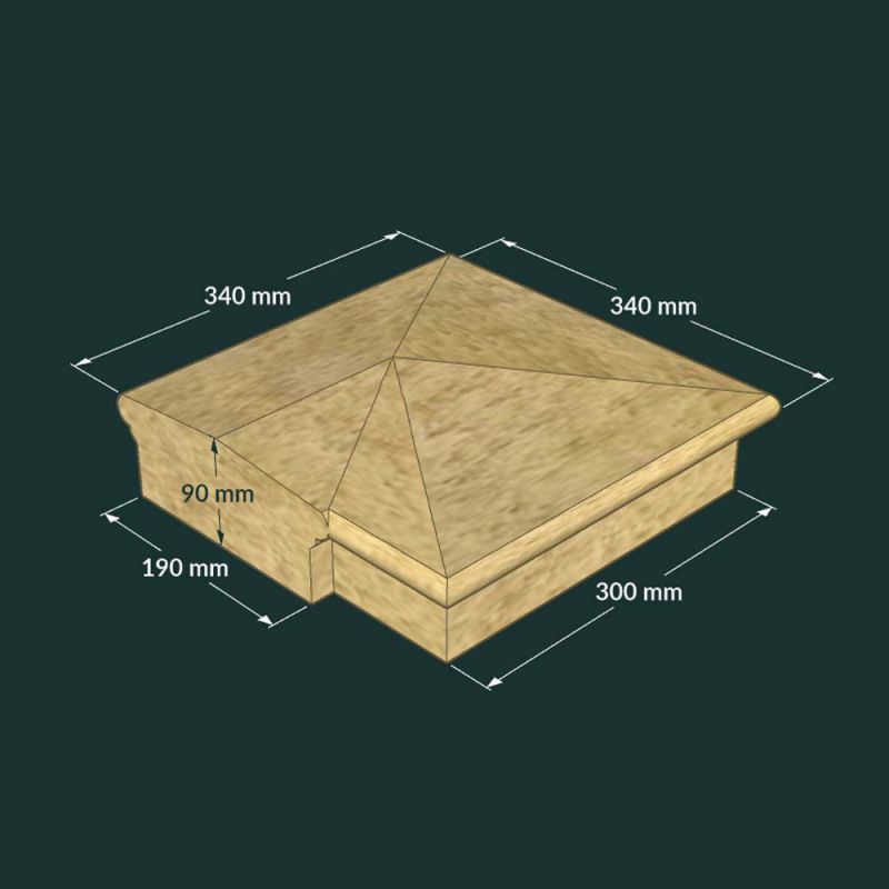 Couvre-pilier en pierre pour jardin avec dimensions détaillées en mm