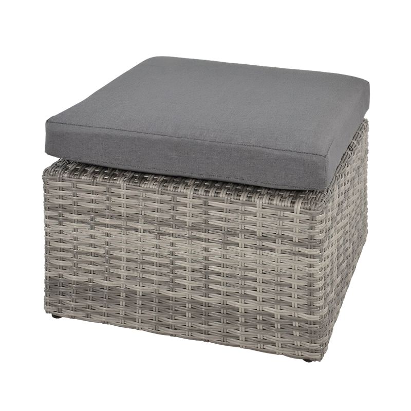 Pouf quadrato in rattan grigio con cuscino grigio