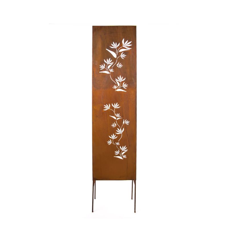 Panneau en métal rouillé avec motif floral découpé, parfait pour le jardin