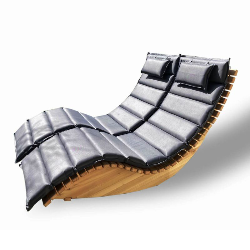 Sdraio ergonomica moderna in legno con imbottitura grigia e cuscini per il collo