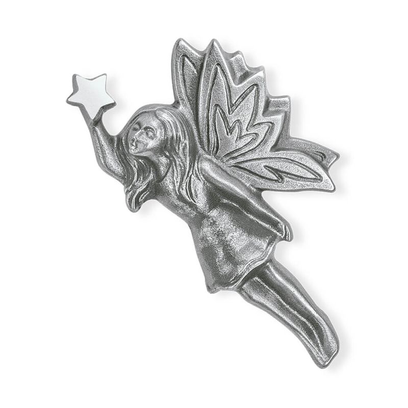Figurine en métal argenté représentant une fille-papillon tenant une étoile, décoration de jardin