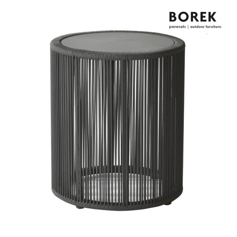 Table de jardin ronde en métal avec design à barres, adaptée à une décoration de jardin exclusive