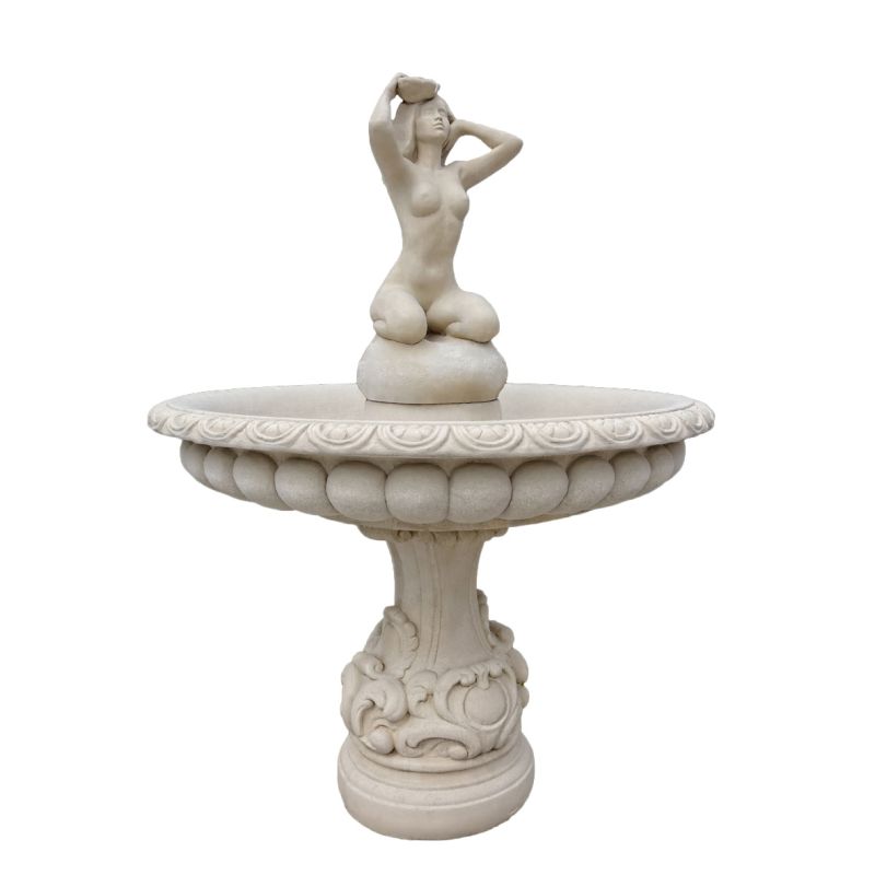 Fontana da giardino bianca con scultura femminile, decorativa ed esclusiva