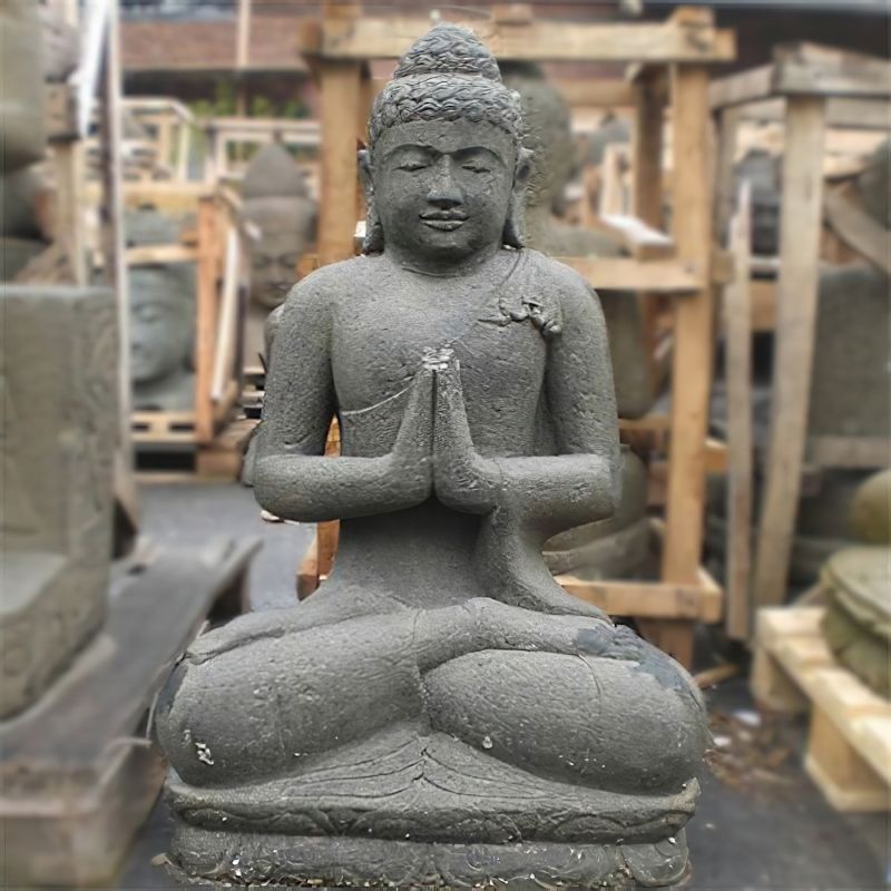 Statua di Buddha in pietra in posizione meditativa per decorazioni da giardino esclusive