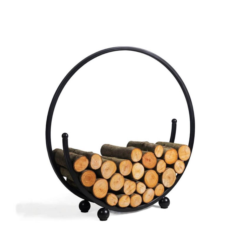 Panier rond en métal rempli de bois de chauffage pour décoration de jardin