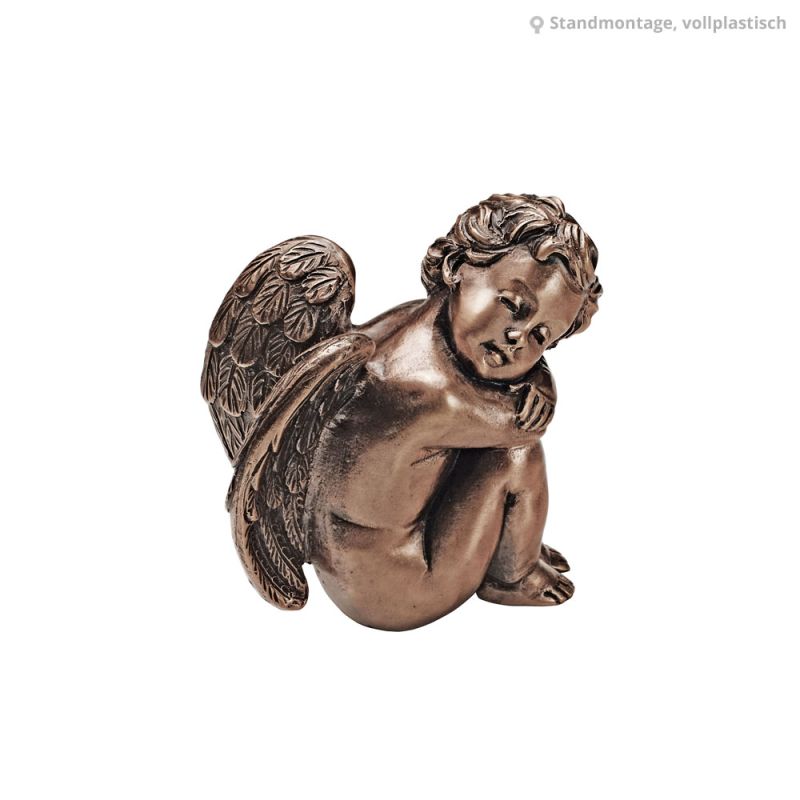 Statue d'ange gardien en bronze assis comme décoration de jardin exclusive