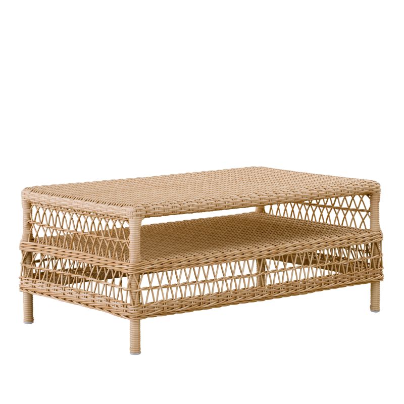 Table de jardin rectangulaire en rotin tressé avec espace de rangement