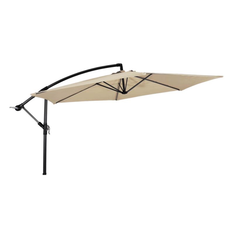 Ombrellone beige con supporto laterale nero per il giardino