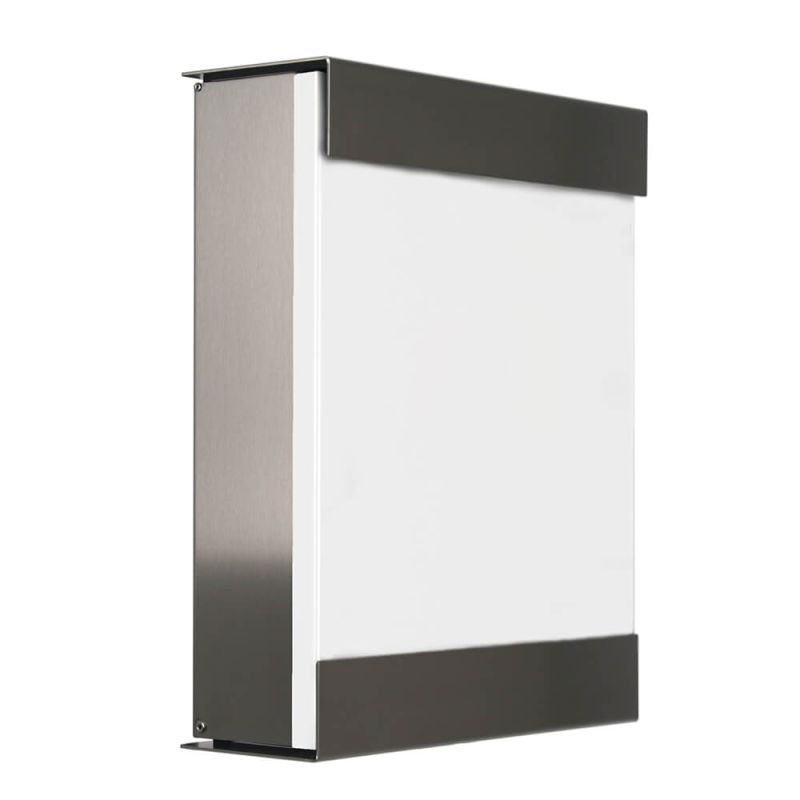 Boîte aux lettres rectangulaire simple en acier inoxydable avec façade blanche et couvercles noirs