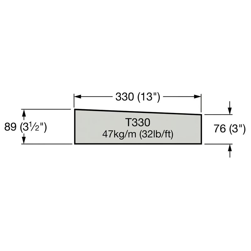 Dessin technique d'une barre d'acier triangulaire avec des mesures 330 mm, 89 mm, 76 mm et un poids de 47 kg/m