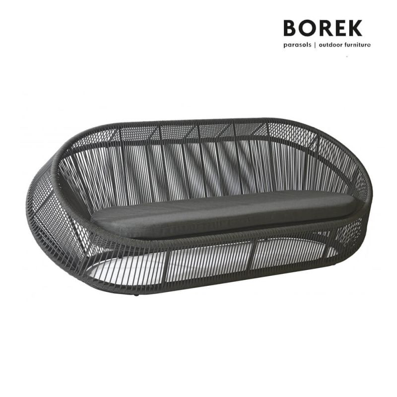 Fauteuil lounge de jardin moderne noir avec coussins Borek, décoration de jardin élégante