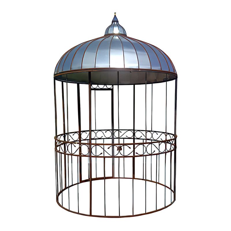 Padiglione da giardino aperto in metallo con tetto rotondo e ringhiera decorativa