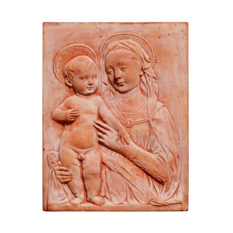 Decorazione da giardino esclusiva: rilievo in terracotta che raffigura la Madonna con Bambino in dettagli precisi