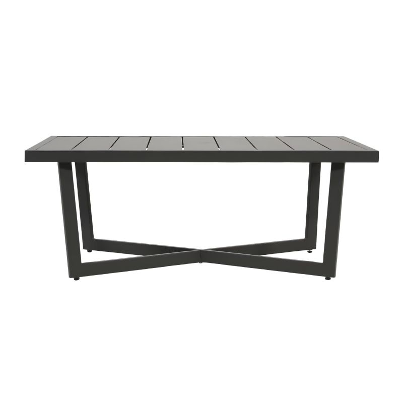 Table de jardin rectangulaire avec plateau et cadre en métal noir
