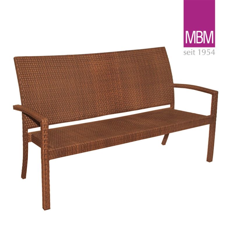 Panchina da giardino marrone con schienale e braccioli, ideale per mobili da giardino