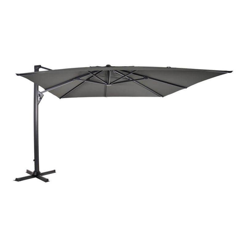 Grande ombrellone grigio con supporto laterale, ideale per l'ombra in giardino