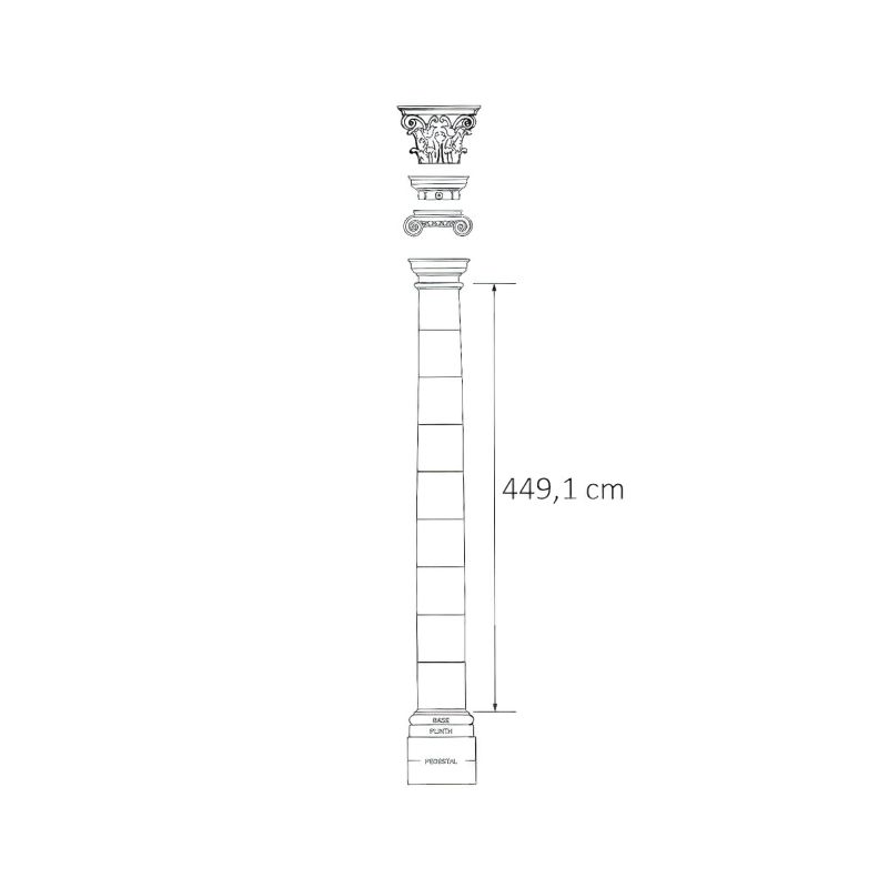 Dessin d'une colonne antique haute avec la dimension 449,1 cm pour meubles et décorations de jardin
