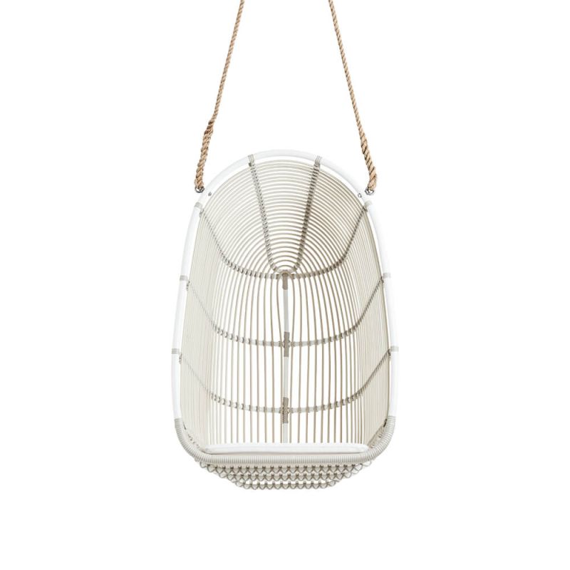 Sedia sospesa moderna in rattan bianco con corda per decorazione da giardino