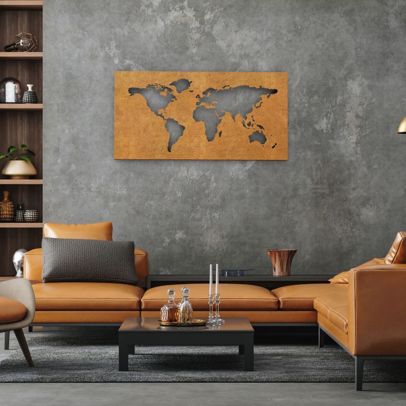 Dekorative Rost Weltkarte aus Metall zum Aufhängen