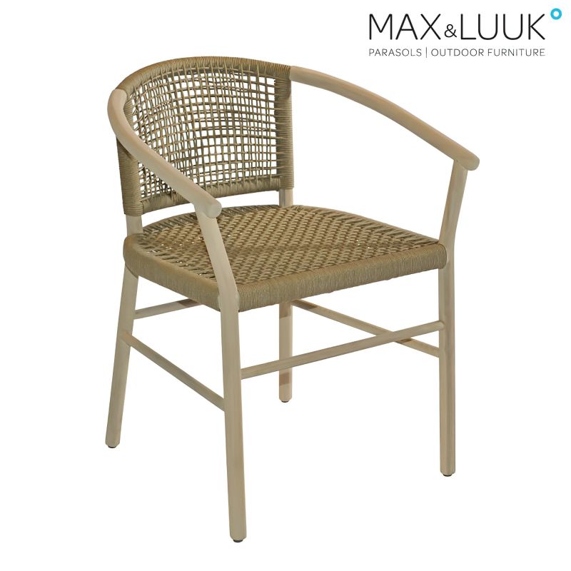 Sedia da giardino moderna in materiale intrecciato con struttura in metallo
