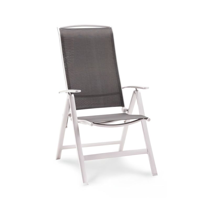 Sedia da giardino moderna con tessuto grigio e struttura bianca