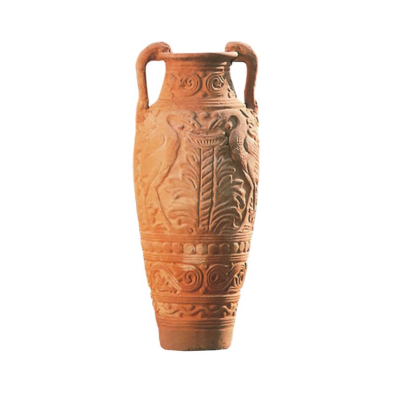 Grande amphore antique en terre cuite avec motifs en relief pour décoration de jardin