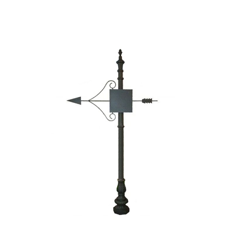 Meridiana in metallo nero con supporto decorativo nel giardino
