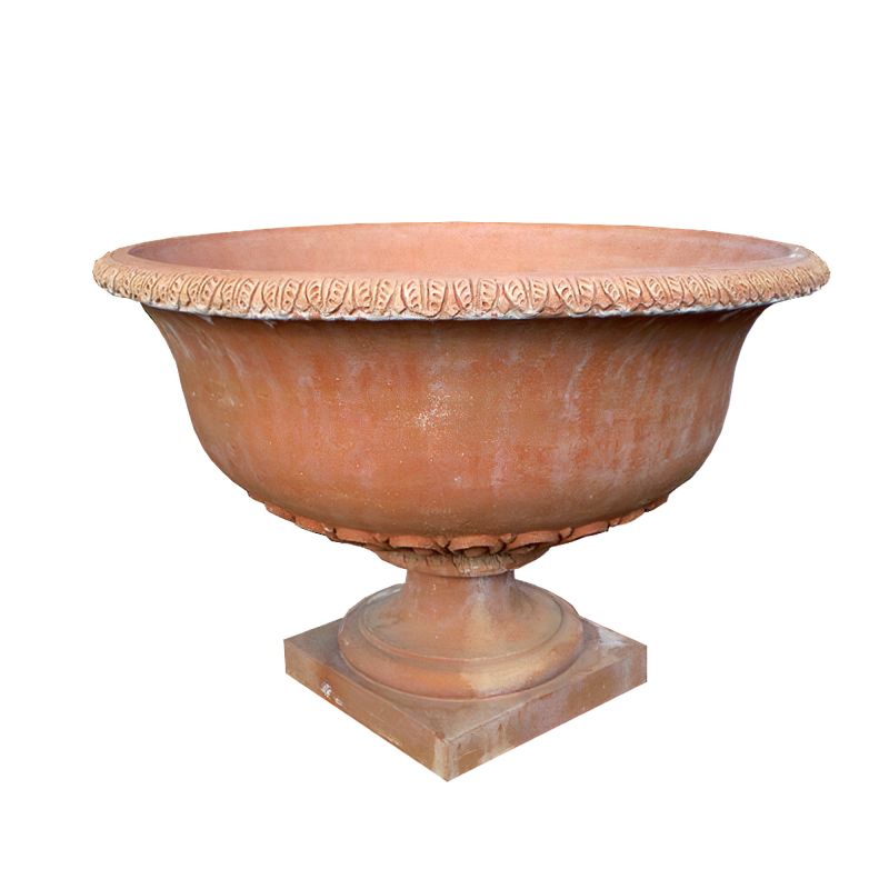 Grande coupe ronde en terre cuite sur un socle carré