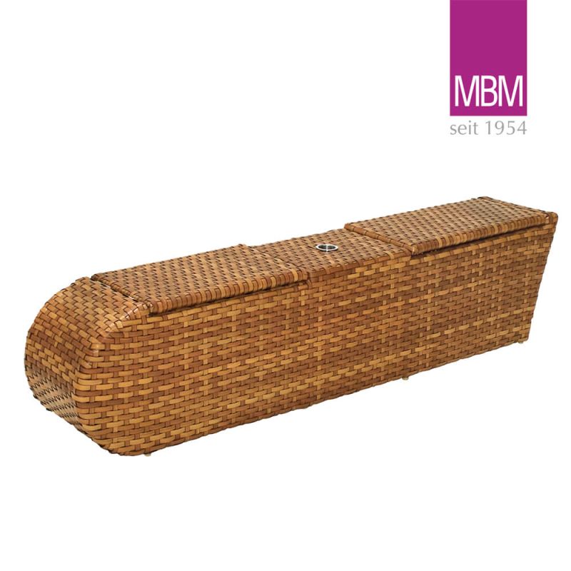 Coffre à coussins de jardin marron allongé en résine tressée