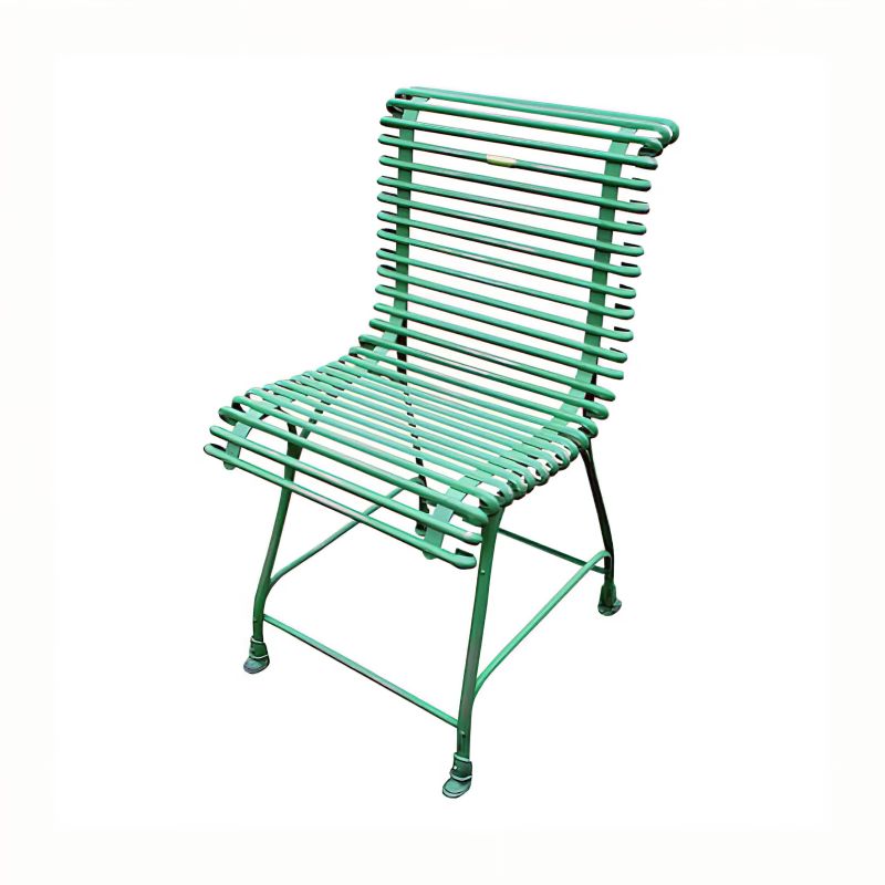 Chaise de jardin moderne en métal vert composée de lattes pour l'extérieur
