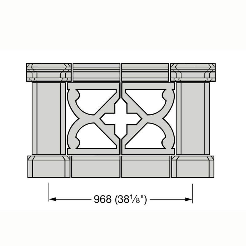 Dessin détaillé d'une grille métallique décorative de jardin avec dimensions