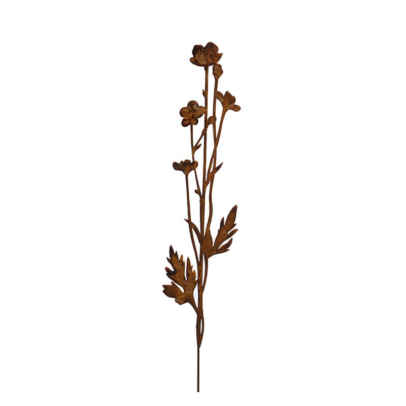 Fleur en métal rouillé comme décoration de jardin exclusive avec fleurs et feuilles