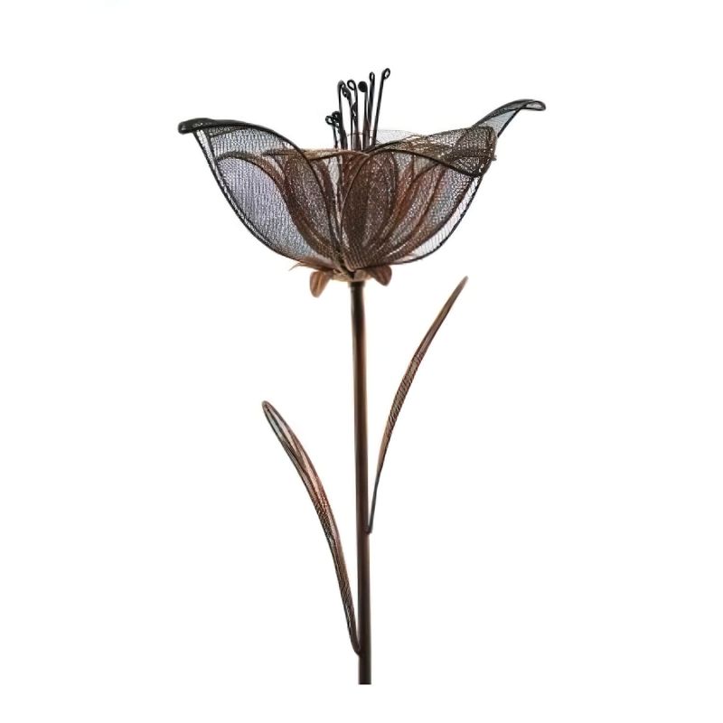 Décoration de jardin fleurie en métal rouillé avec tige et feuilles