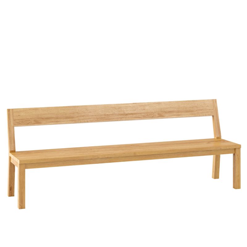Lunga panca in legno chiaro per il giardino