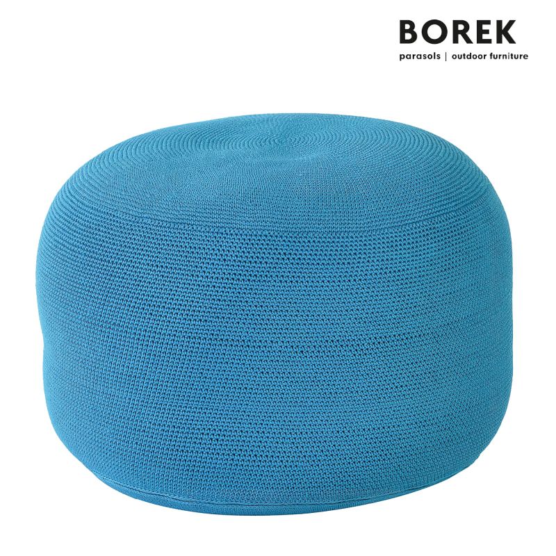 Pouf rotondo blu all'uncinetto per giardino di Borek