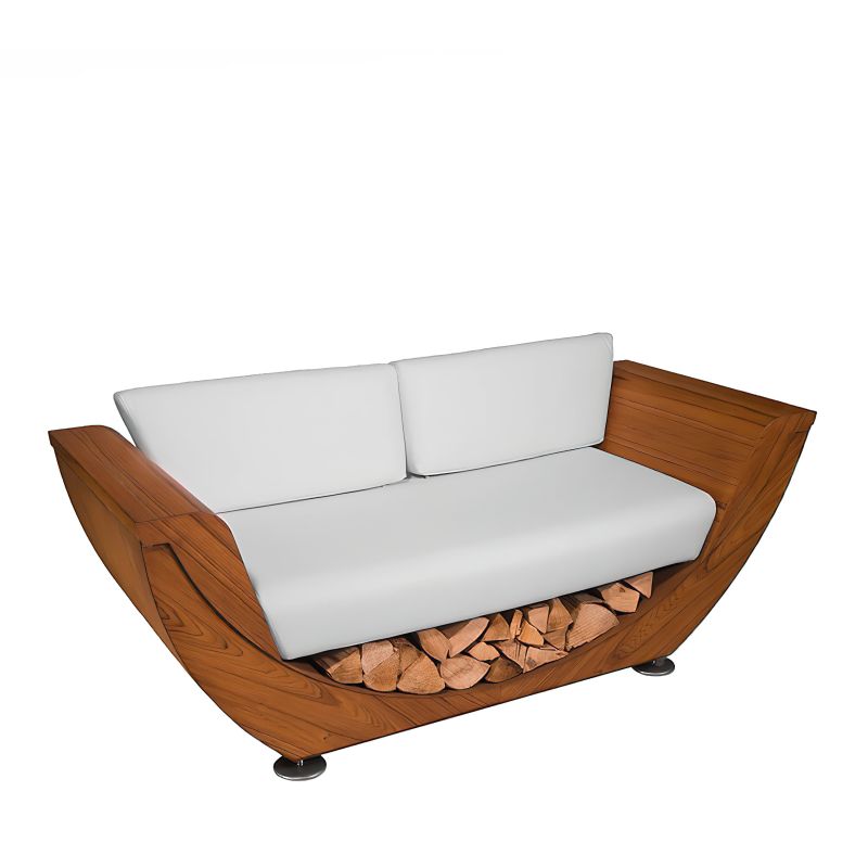 Poltrona da giardino con struttura in legno e cuscini bianchi, ideale per mobili da giardino