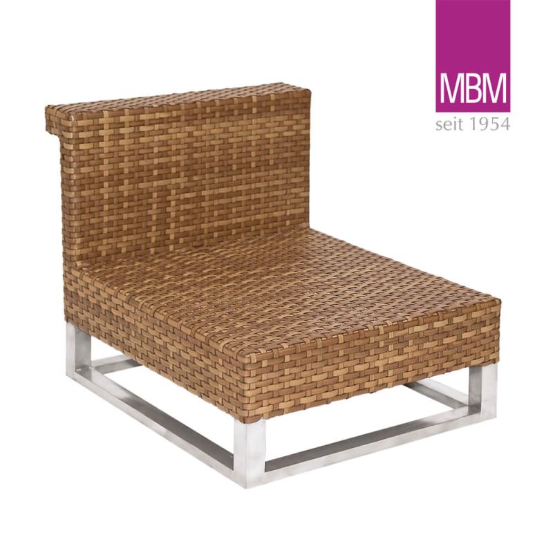 Poltrona da giardino moderna in materiale intrecciato con robusta struttura in acciaio inox