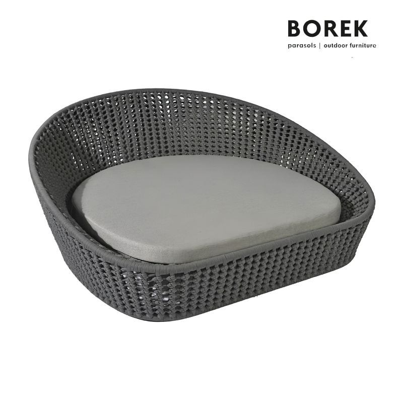 Chaise de jardin grise en rotin avec coussin rond