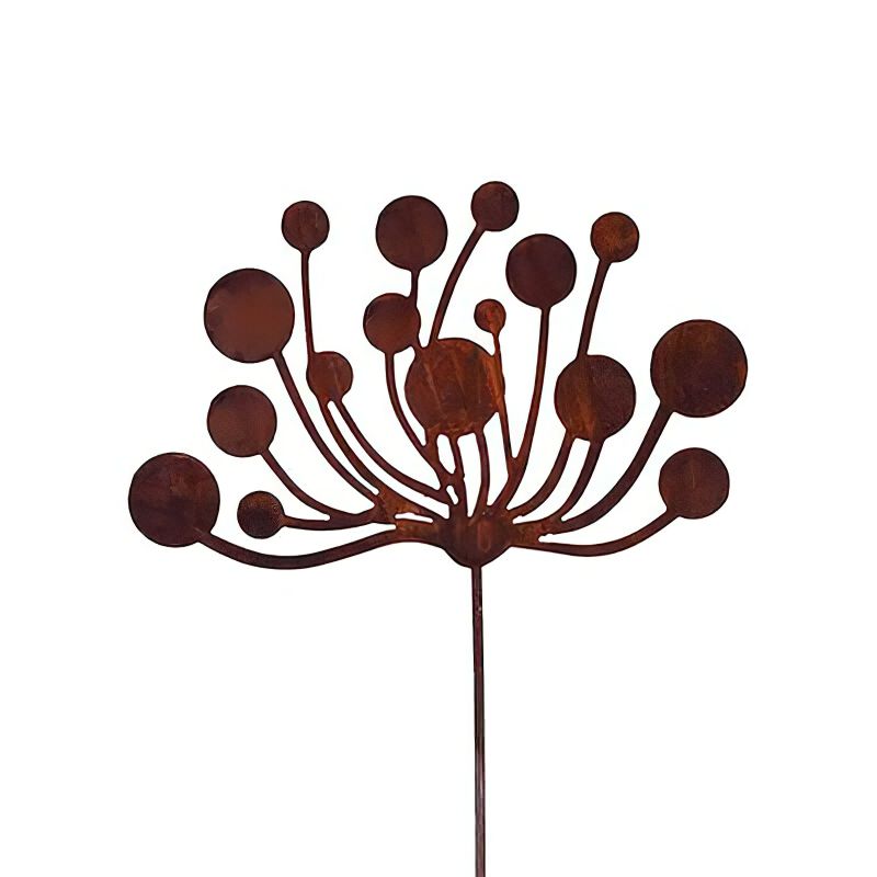 Pique de jardin en métal rouillé avec éléments circulaires