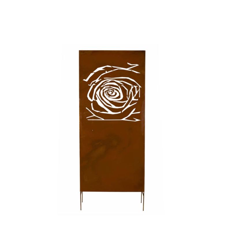 Élément de jardin en acier Corten haut avec motif rose intégré