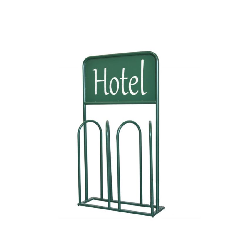 Support à vélos vert en métal avec l'inscription ‚Hôtel‘, adapté pour le jardin
