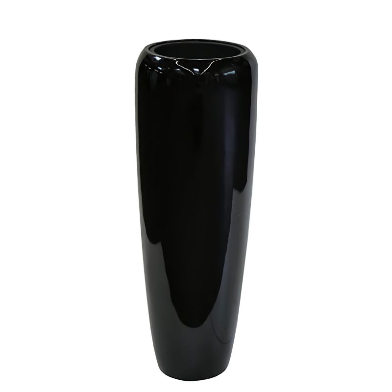 Vase de jardin noire brillante et haute, idéale pour une décoration extérieure moderne