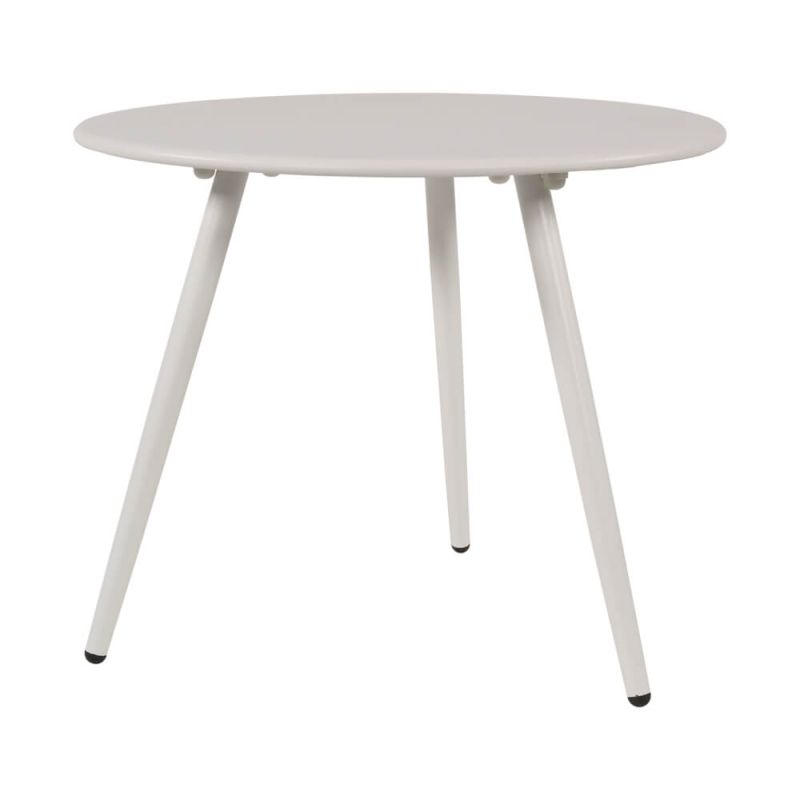 Tavolo da giardino rotondo bianco con quattro gambe sottili, ideale per una decorazione da giardino esclusiva