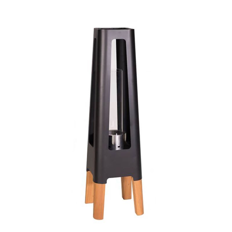 Colonne de jardin noire avec pieds en bois, accent décoratif pour jardin