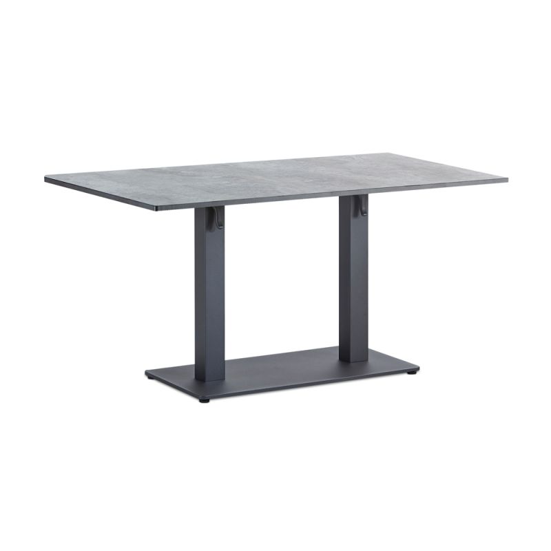 Table de jardin moderne avec plateau en pierre grise et cadre en métal noir